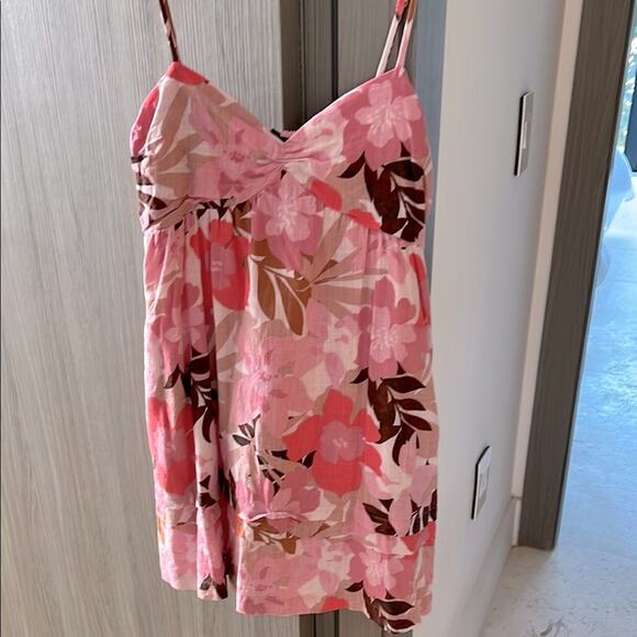 $128 MINKPINK Australia linen cotton mini dress tropical pink floral L - Picture 3 of 9